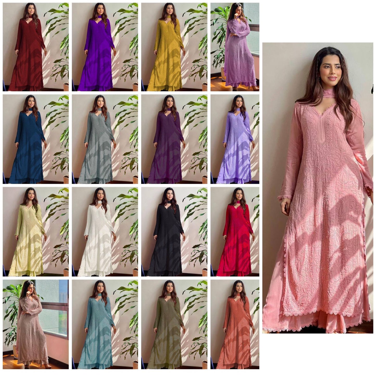 Viscose Georgette chikankari kurta with Plazzo and Dupatta