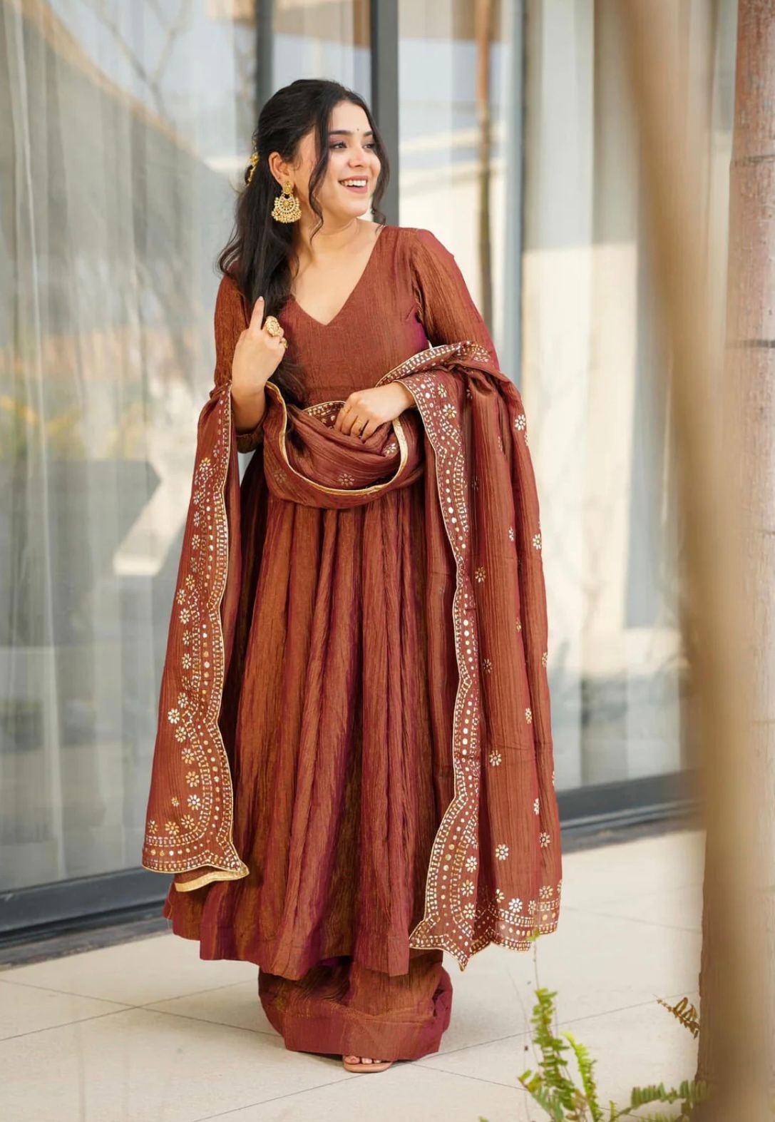 ELEGANT SILK GOWN SET WITH EMBROIDERY WORK
