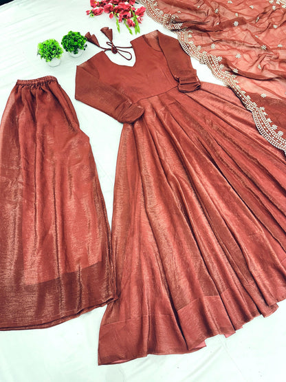 ELEGANT SILK GOWN SET WITH EMBROIDERY WORK