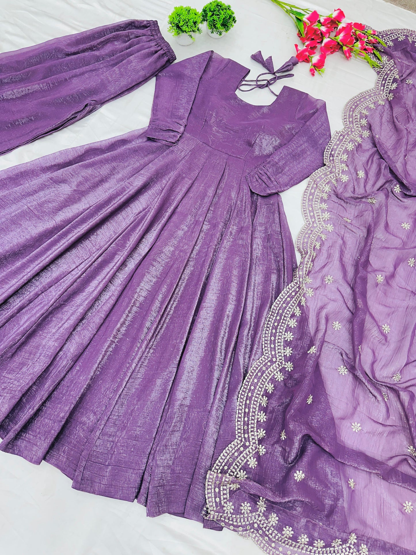 ELEGANT SILK GOWN SET WITH EMBROIDERY WORK
