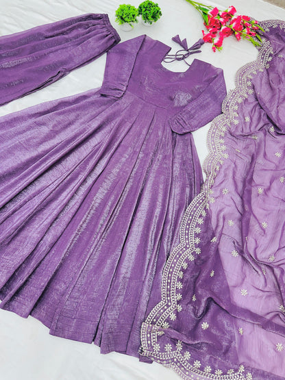 ELEGANT SILK GOWN SET WITH EMBROIDERY WORK