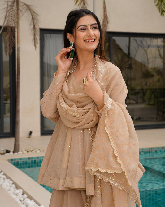 ANJANI ORGANZA SLEVELESS SET WITH MUKESHB WORK SET