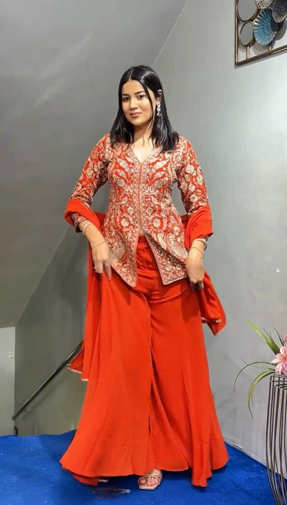 Heavy faux Georgette  designer Set With Dupatta