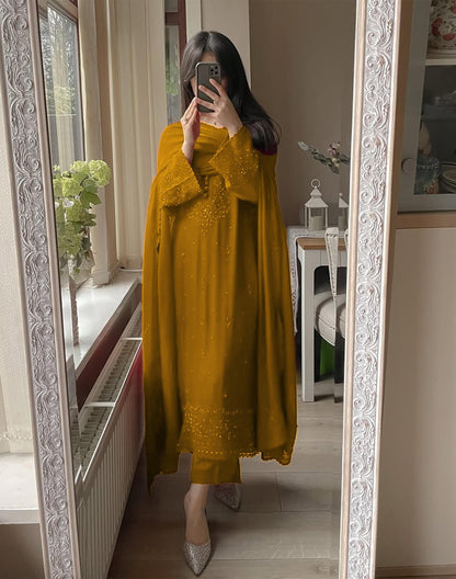 Georgette moti work set with embroidery