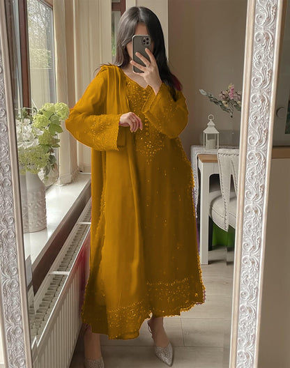 Georgette moti work set with embroidery