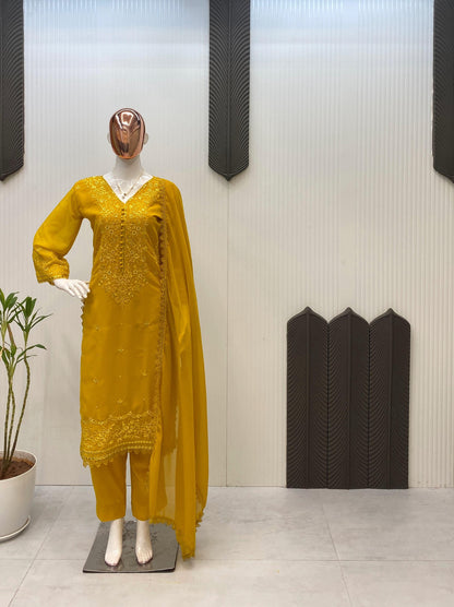 Georgette moti work set with embroidery