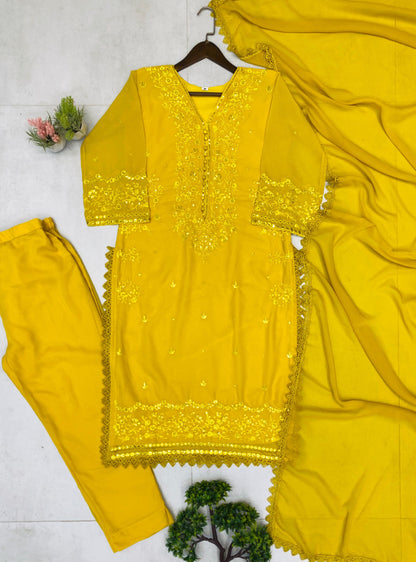 Georgette moti work set with embroidery