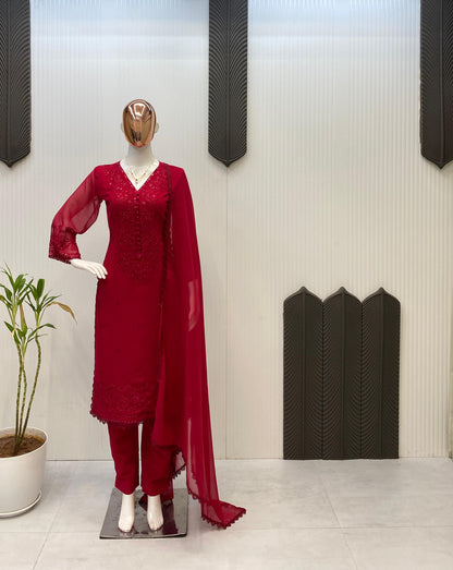 Georgette moti work set with embroidery