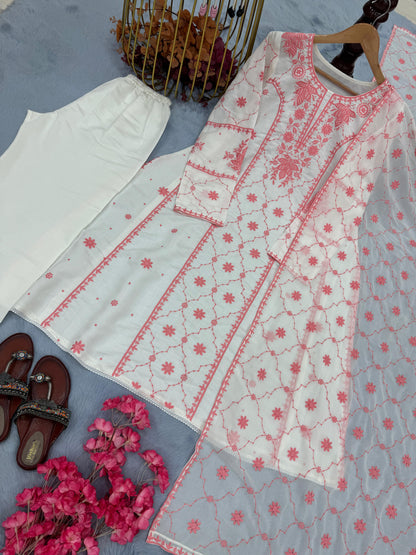 Chikankari colourfull set wut dupatta