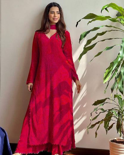 Viscose Georgette chikankari kurta with Plazzo and Dupatta