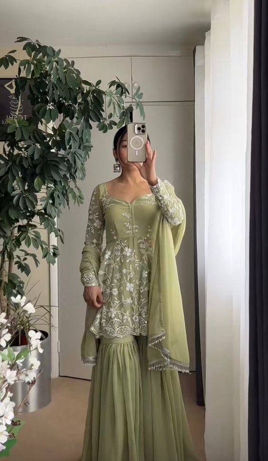 Ameena short kurti sharara set with dupatta