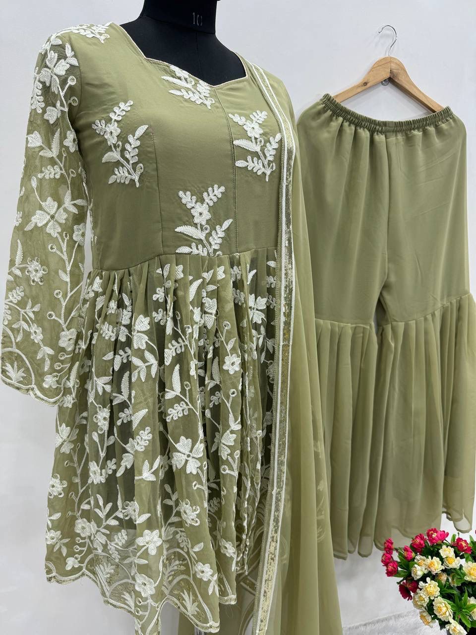 Ameena short kurti sharara set with dupatta