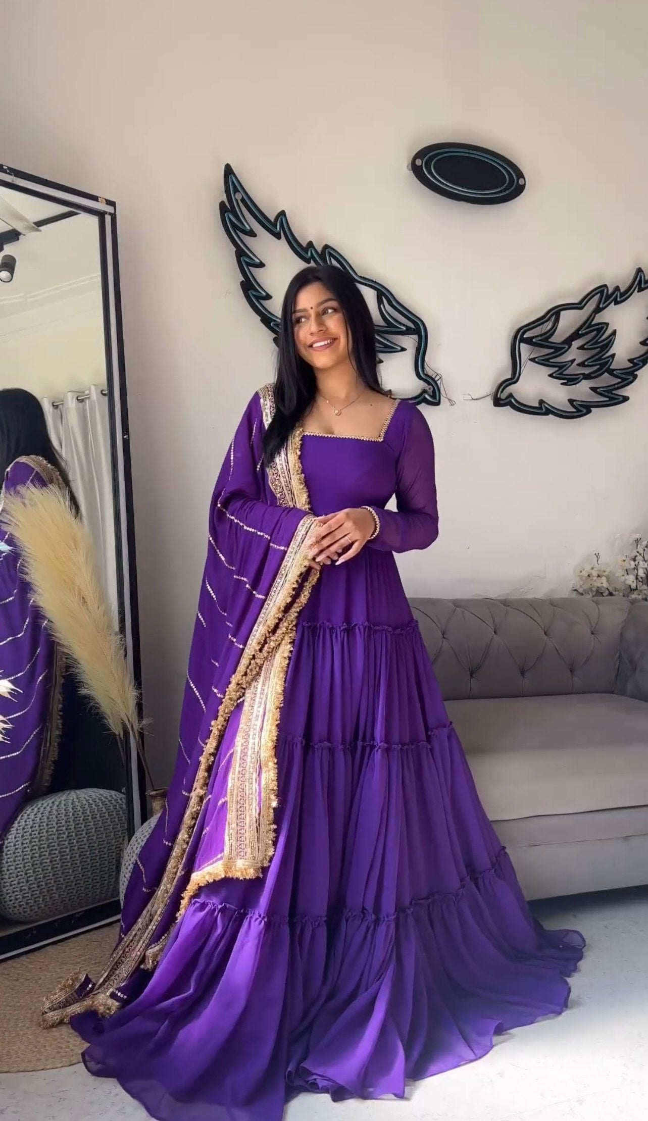 flair ruffle gown crafted from soft Faux Georgette and dupatta