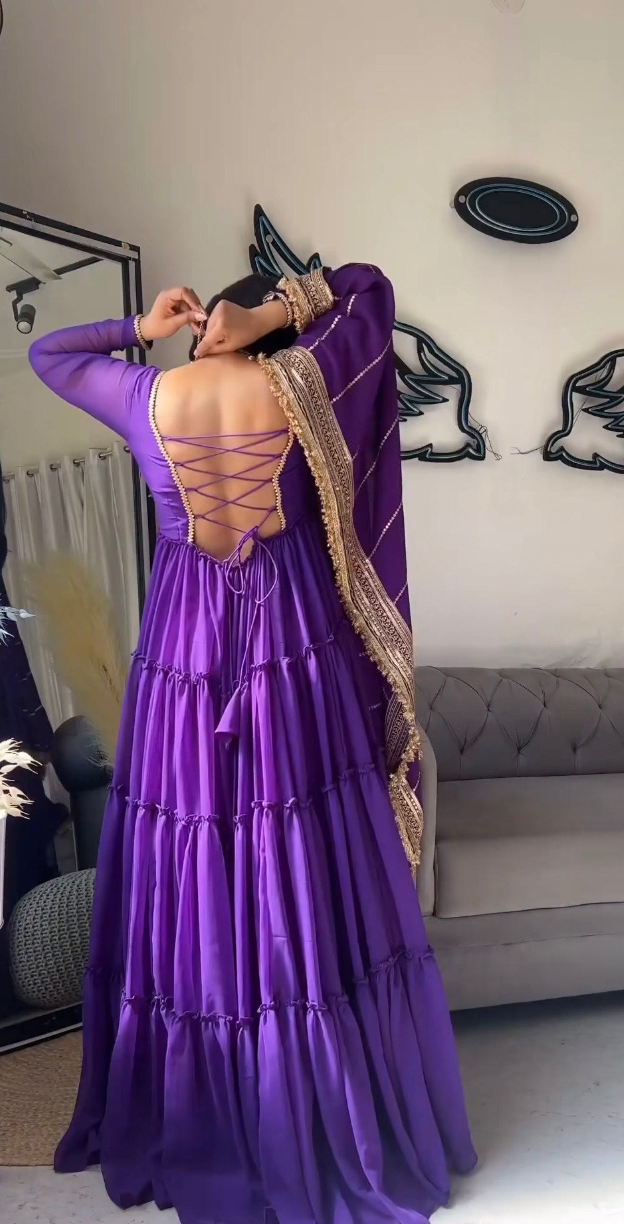 flair ruffle gown crafted from soft Faux Georgette and dupatta