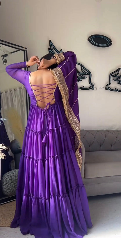 flair ruffle gown crafted from soft Faux Georgette and dupatta