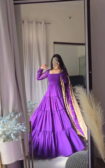 flair ruffle gown crafted from soft Faux Georgette and dupatta