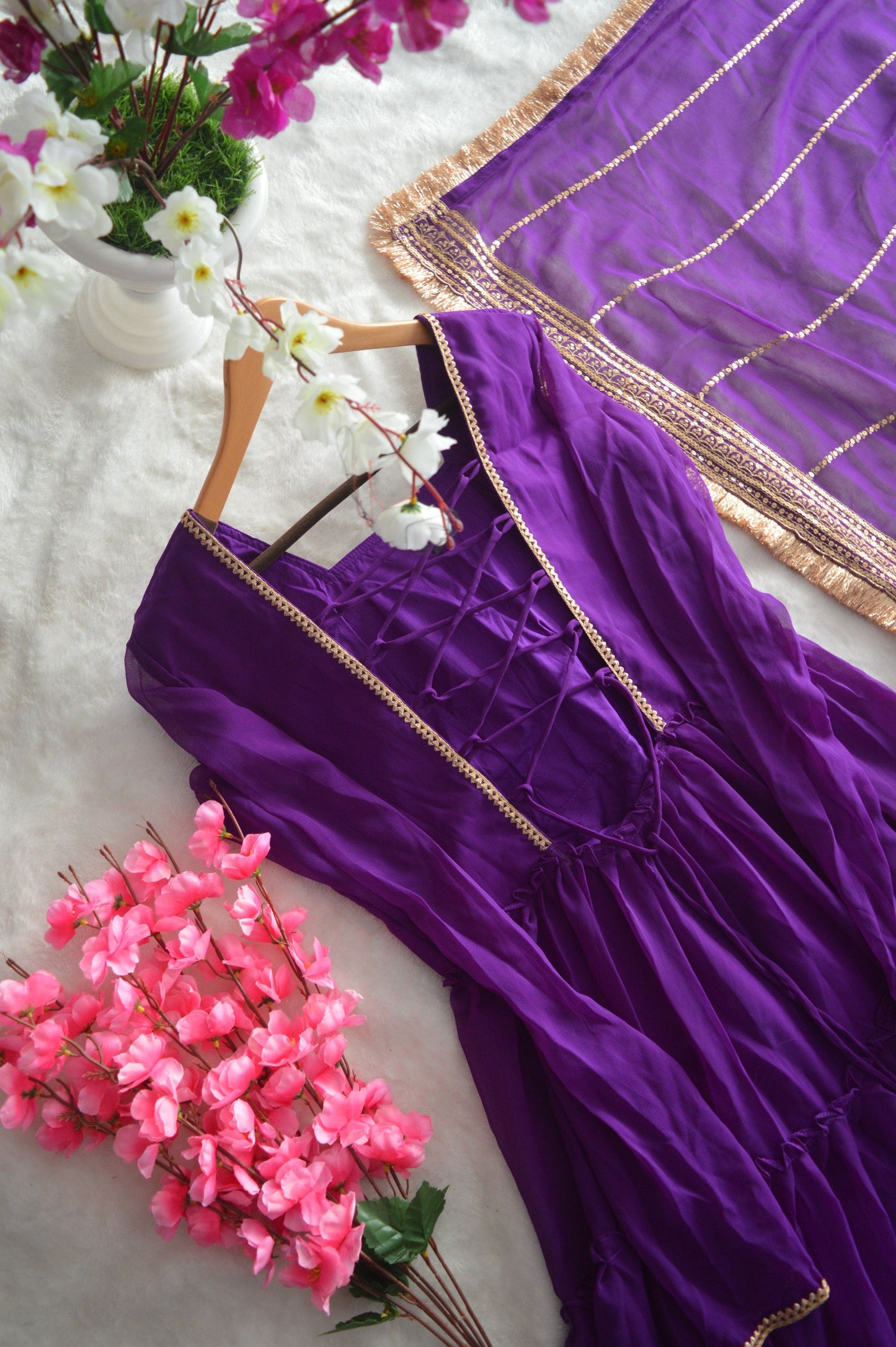 flair ruffle gown crafted from soft Faux Georgette and dupatta